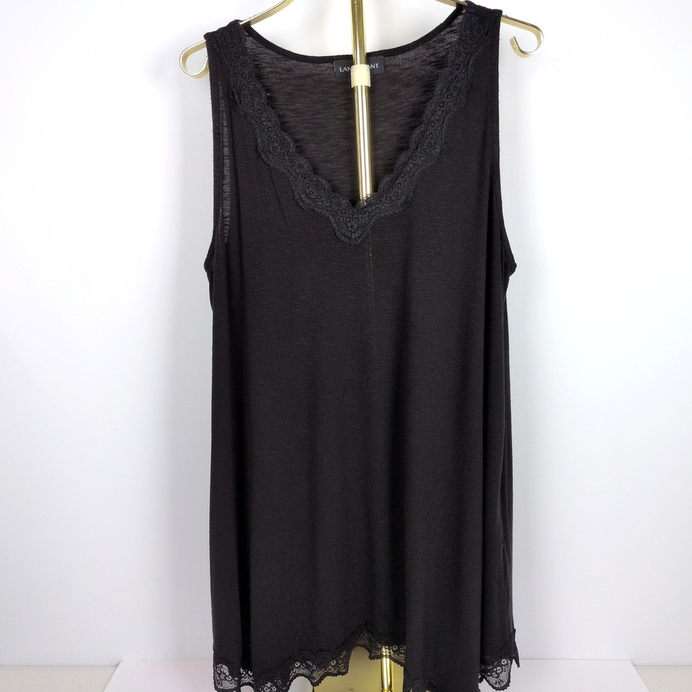 Lane Bryant Women 14/16 Tank Top Black Lace Trim V-Neck Sleeveless Tunic